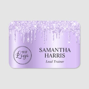 Lavender Glitter Drips Shimmer Name Tag