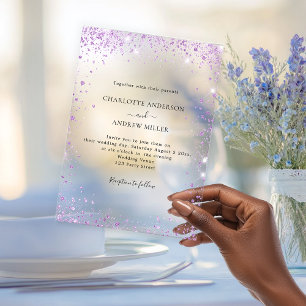Lavender glitter evening clear wedding  acrylic invitations