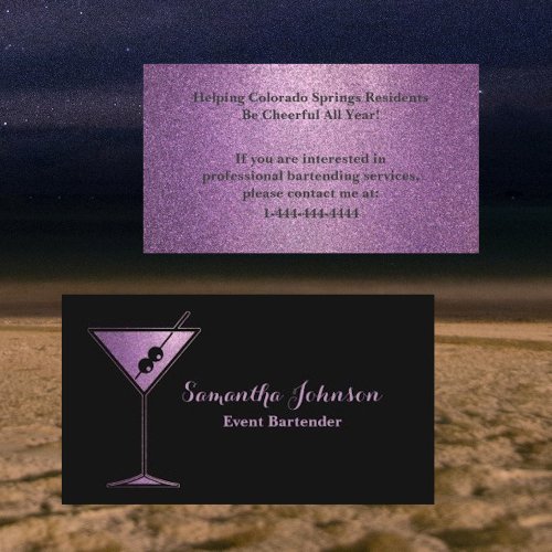 Lavender Glitter Event Bartender Business Card