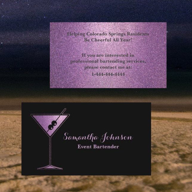 Lavender Glitter Event Bartender Business Card (Creator Uploaded)