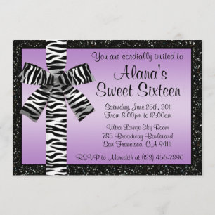 Lavender Glitter Invite With Zebra Print Bow