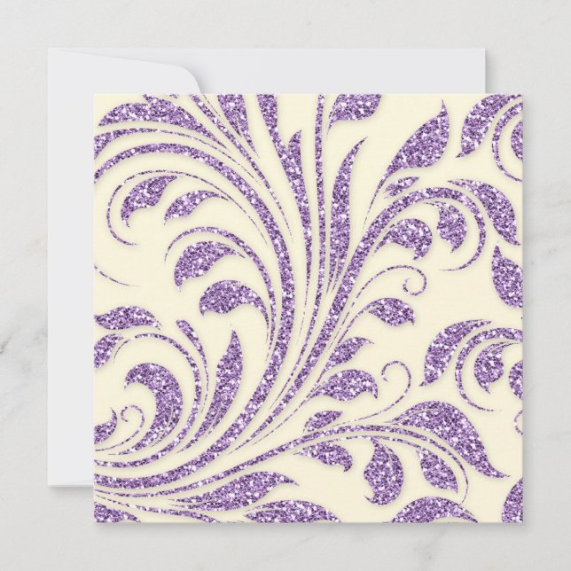 Lavender Glitter Leaves Spring Wedding Invite (Front)