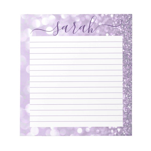 Lavender Glitter Lined Personalized Notepad (Front)