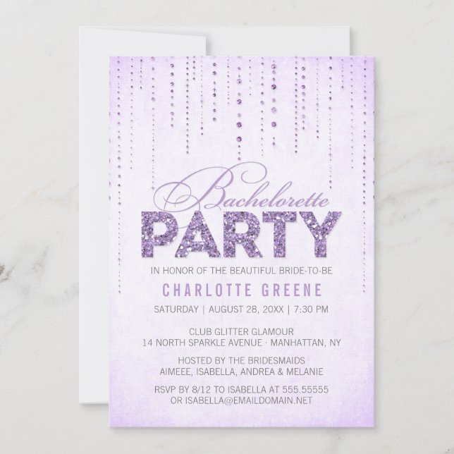 Lavender Glitter Look Bachelorette Party Invitation (Front)