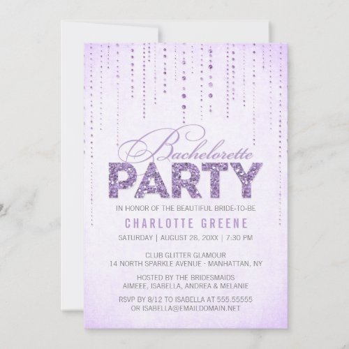 Glitter Look Bachelorette Party Invitation