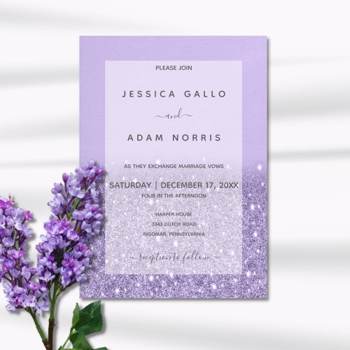 Lavender Glitter Modern Glam Wedding Invitation