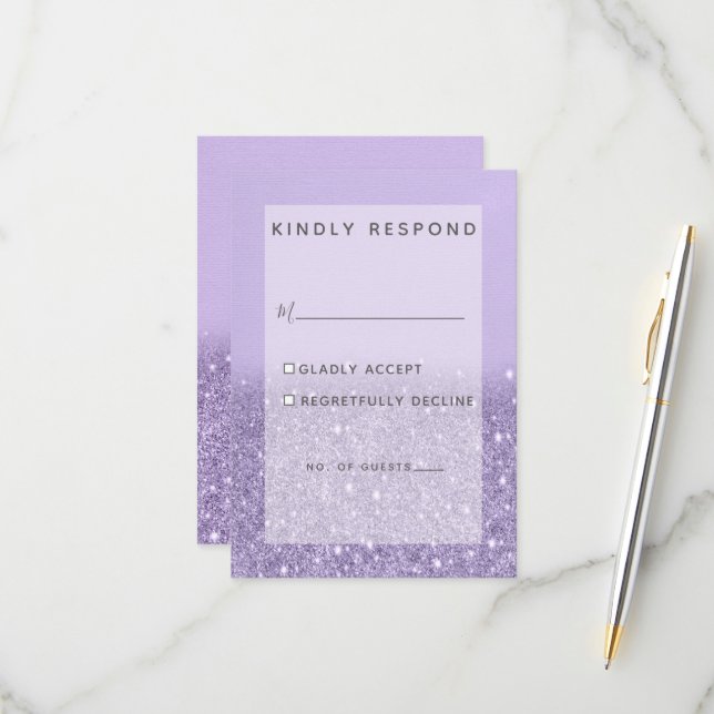 Lavender Glitter Modern Wedding RSVP Card (Front/Back In Situ)