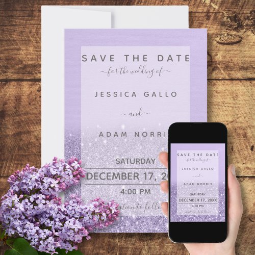 Lavender Glitter Modern Wedding Save The Date