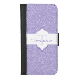 Lavender Glitter Monogram and Name iPhone Wallet