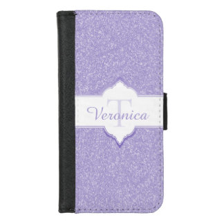 Lavender Glitter Monogram and Name iPhone Wallet