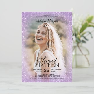 Lavender Glitter Photo Template Sweet 16 Party