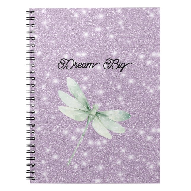 Lavender Glitter Pistachio Mint Dragonfly Dream Notebook (Front)