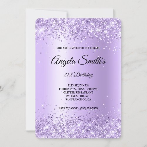 Lavender Glitter Purple Satin Foil 21st Birthday Invitation