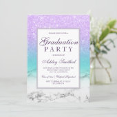 Lavender glitter turquoise marble Graduation party Invitation (Standing Front)