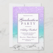 Lavender glitter turquoise marble Graduation party Invitation (Front)