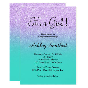 Lavender Baby Shower Invitations Zazzle Lavender Glitter Turquoise Ombre Baby Shower Invitation