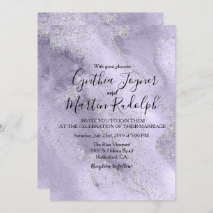 Lavender Glitter Watercolor Wedding Invitation