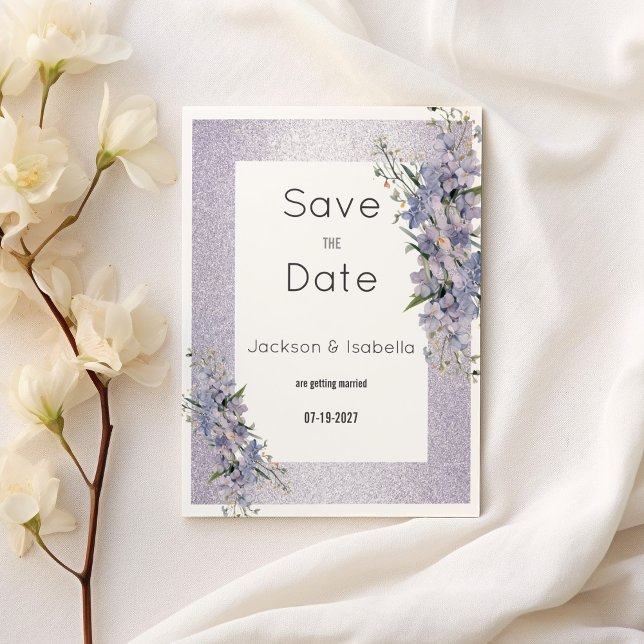 Lavender glitter wildflowers floral Save the Date Invitation (Lavender glitter wildflowers floral Save the Date)