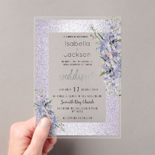 Lavender glitter wildflowers floral Wedding Acrylic Invitations
