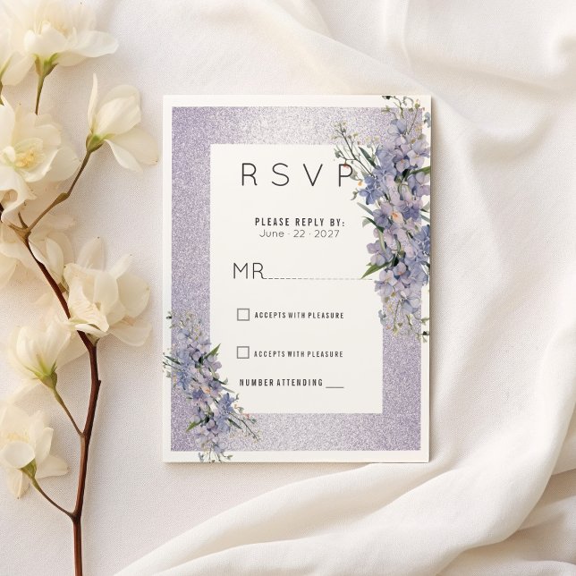 Lavender glitter wildflowers floral Wedding RSVP  Invitation (Lavender glitter wildflowers floral Wedding RSVP)