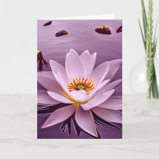 Lavender Glow Lotus Flower On Water Card (Front)