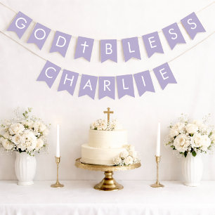 Lavender God Bless 7 Letter Name Baptism Communion Bunting Flags
