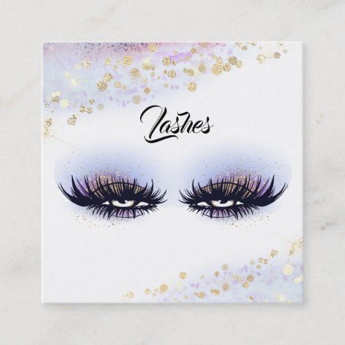  Lavender Gold Abstract Pastel Glitter Lashes Square Business Card