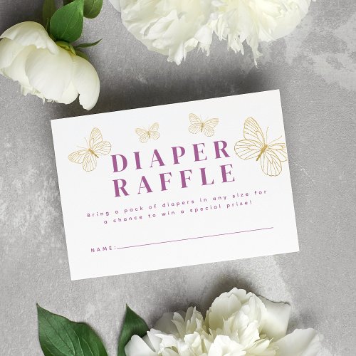 Lavender Gold Butterflies Diaper Raffle Enclosure Card