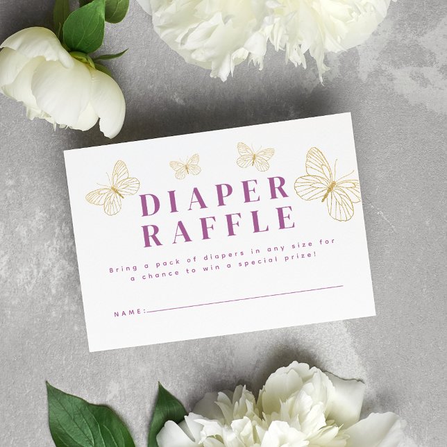Lavender Gold Butterflies Diaper Raffle Enclosure Card (Creator Uploaded)