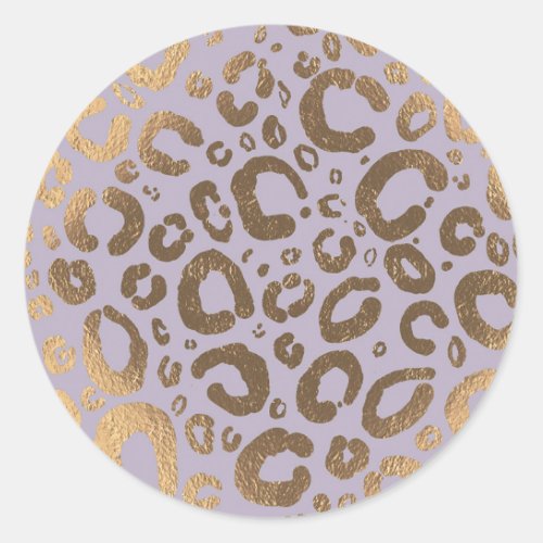 Lavender Gold Cream Glam Leopard Print Baby Shower Classic Round Sticker