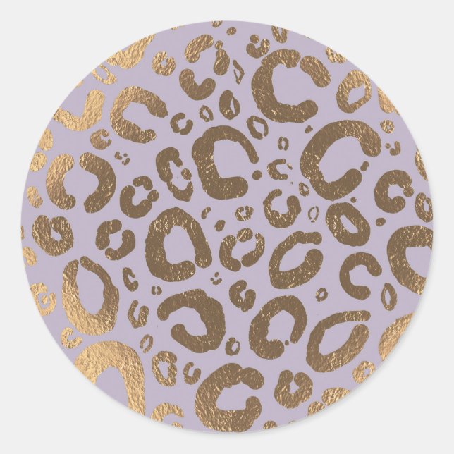 Lavender Gold Cream Glam Leopard Print Baby Shower Classic Round Sticker (Front)