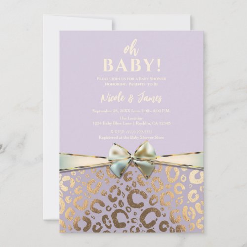 Lavender Gold Cream Glam Leopard Print Baby Shower Invitation