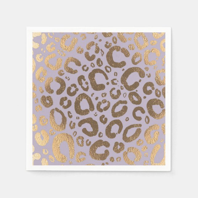 Lavender Gold Cream Glam Leopard Print Baby Shower Napkins (Front)