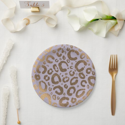 Lavender Gold Cream Glam Leopard Print Baby Shower Paper Plates