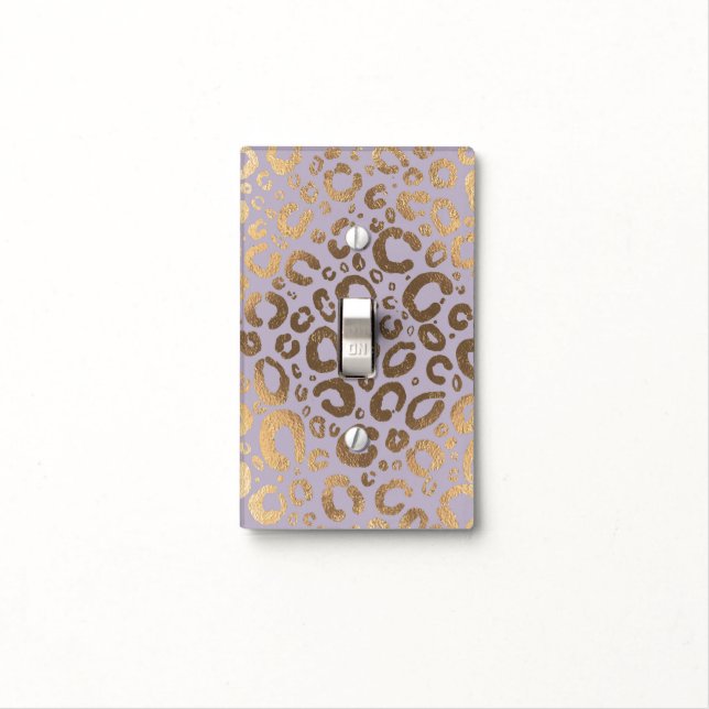 Lavender Gold Cream Glam Leopard Print Light Switch Cover (In Situ)