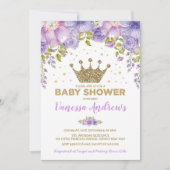 Lavender Gold Crown Princess Floral Baby Shower Invitation (Front)