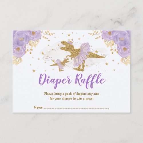 Lavender Gold Dinosaur Ballerina Diaper Raffle Enclosure Card