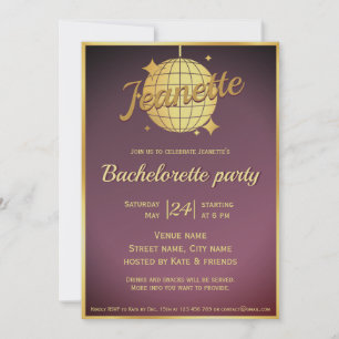 Lavender gold disco ball bachelorette party invitation