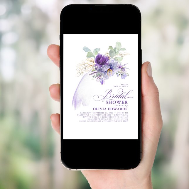 Lavender & Gold Elegant Modern Boho Bridal Shower Invitation (Front Digital)