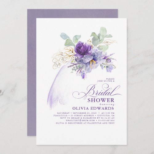 Lavender  Gold Elegant Modern Boho Bridal Shower Invitation