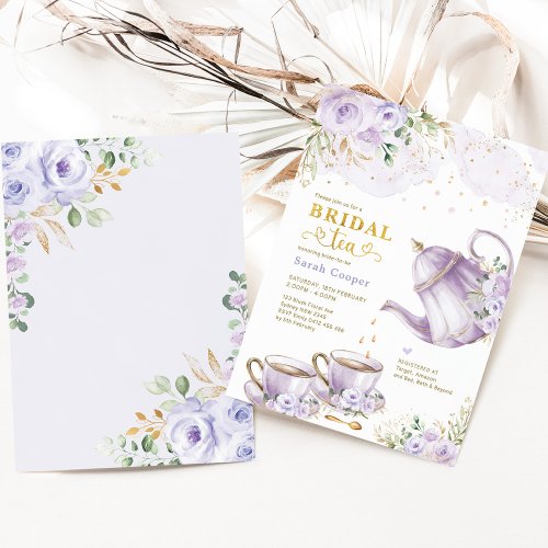 Lavender Gold Floral Bridal Shower Tea Party Invitation