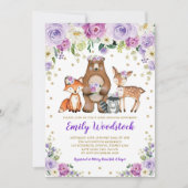Lavender Gold Floral Woodland Animals Baby Shower Invitation (Front)