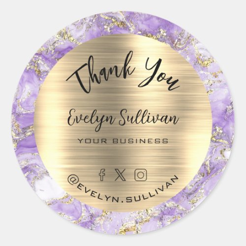 Lavender Gold Fluid Marble Thank You  Classic Round Sticker