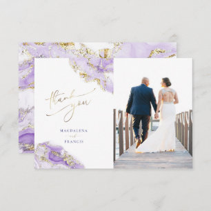 lavender gold fluid marble wedding thank you card