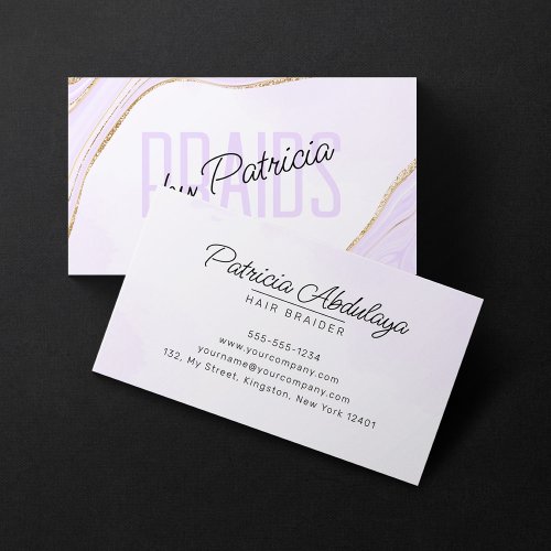 Lavender Gold Glitter Agate Hair Braiding Salon Business Card