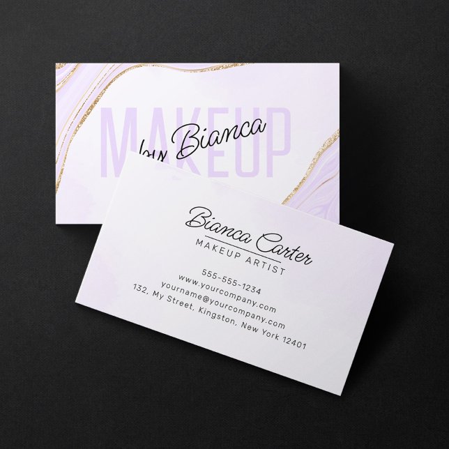 Lavender Gold Glitter Agate Makeup Artist Salon Business Card (Creator Uploaded)