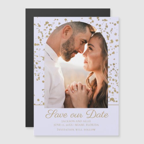 Lavender Gold Glitter Arch Dome Photo Wedding Magnetic Invitation