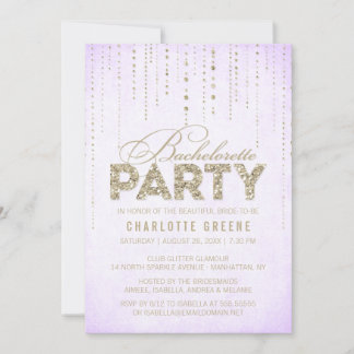 Lavender & Gold Glitter Look Bachelorette Party Invitation