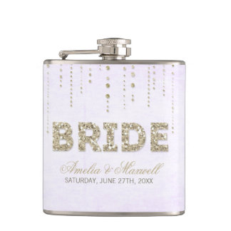 Lavender & Gold Glitter Look Bride Flask