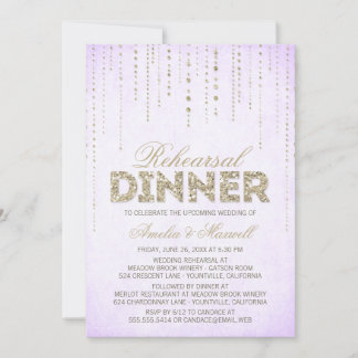 Lavender & Gold Glitter Look Rehearsal Dinner Invitation